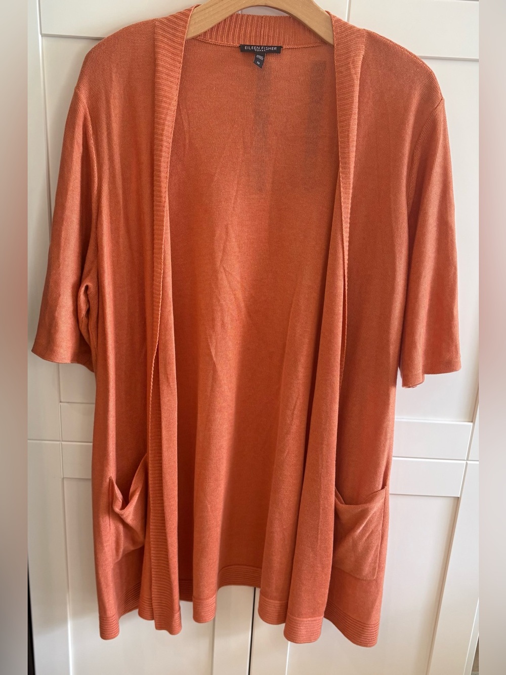 Eileen Fisher Rust-Orange Open-Front Short-Sleeve Cardigan